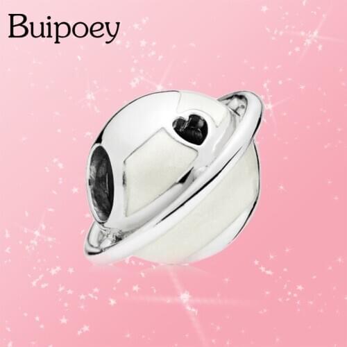 Buipoey 2Pcs Fashion White Love Heart Planet Beaded Charm Fit Brands Bracelet Bangle & Necklace Original Diy Jewelry Accessory