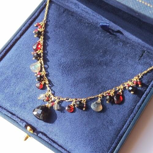 Lii Ji Garnet Black Spinel Labradorite 14K Gold Filled Necklace Natural Gemstone Handmade Jewelry For Women Party