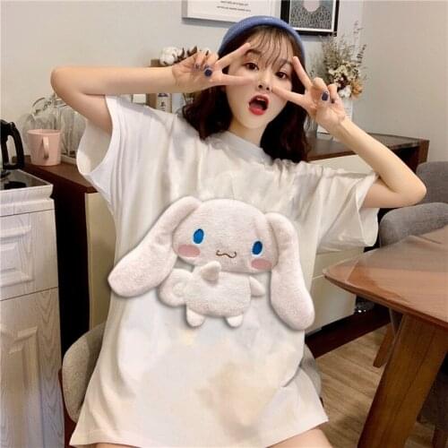 Japanese Soft Sister Kawaii Girl T-shirt Summer Cartoon 3D Yu Gui Dog T-shirt Women Korean Version of Ins Student Loose Tops