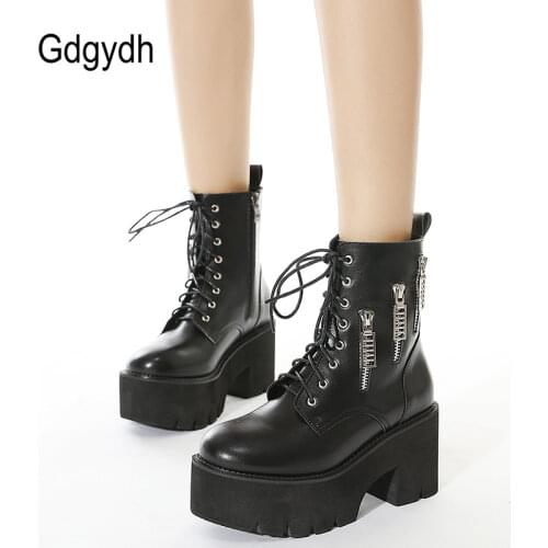 Gdgydh Fashion Zipper Women Ankle Boots Thick Bottom High Platform Boots Wedges Shoes Demonias Platforms Gothic Plus Size 43