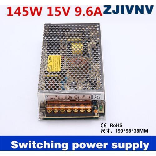 145W SMPS switching power supply single output 15V 9.6A 110/ 220v to dc 15v for led light/dospaly/ cnc (s-145-15)