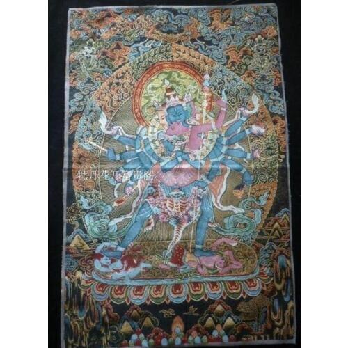 Chinese Antique collection the Thangka embroidery Kalachakra dus khor diagram