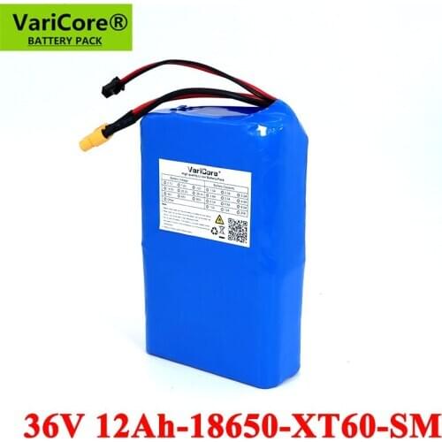 VariCore 36V 12Ah E-bike Lithium Battery Pack 18650 High rate 20A BMS for Balancing scooter lawn mower Aircraft carrier SM plug