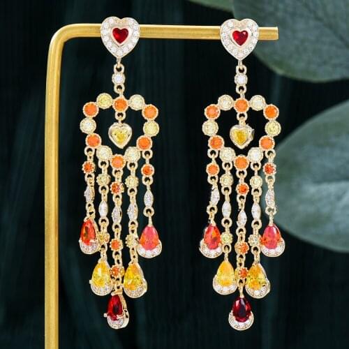 Missvikki Lolita style Sweet Romantic Heart Tassel Drop Earrings For Women Bridal Wedding Party Daily Trendy JewelryHigh Quality