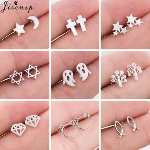 Mini Animal Earings Fashion Jewelry for Women Lovely Fish Cat Ghost Moon Six-pointed Star Stud Earrings Children Pendientes New