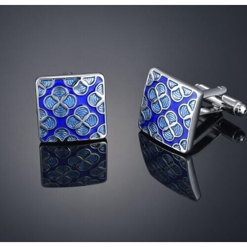 Fashion Mens French Shirts Cufflinks Wholesale Environmental Protection Enamel Baking Polishing Blue Pattern Cufflinks Jewelry