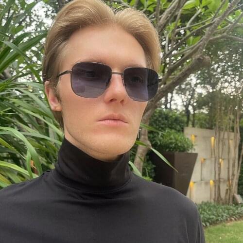 Square metal frame mens sunglasses driving style blue lens women sunglasses