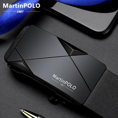 MARTINPOLO genuine leather Belt men Automatic buckle cowhide Strap for male designer Belts luxury cunmerbunds black MP02401P