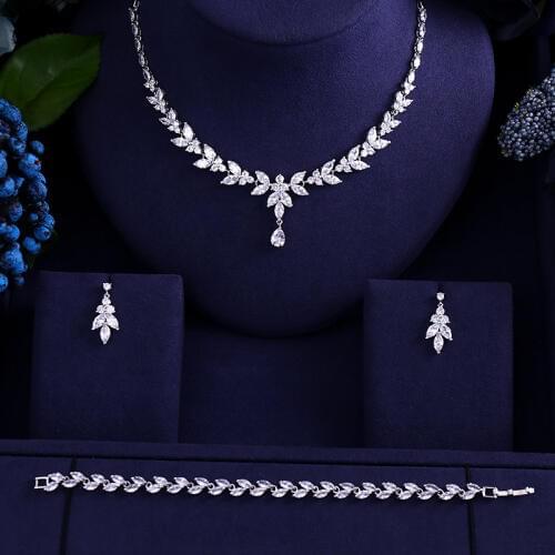 Newest Luxury Sparking Brilliant Cubic Zircon Clear Necklace Earrings Wedding Bridal Jewelry Sets Dress Accessories