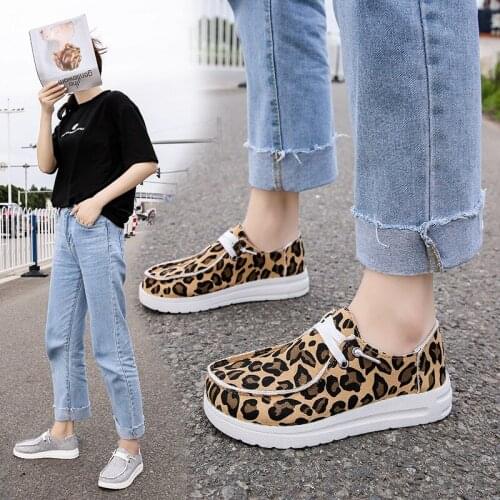 2021 Spring New Sports Shoes Womens Thick-soled Stretch One-step Leopard Print Casual Single Shoes Womens Shoes