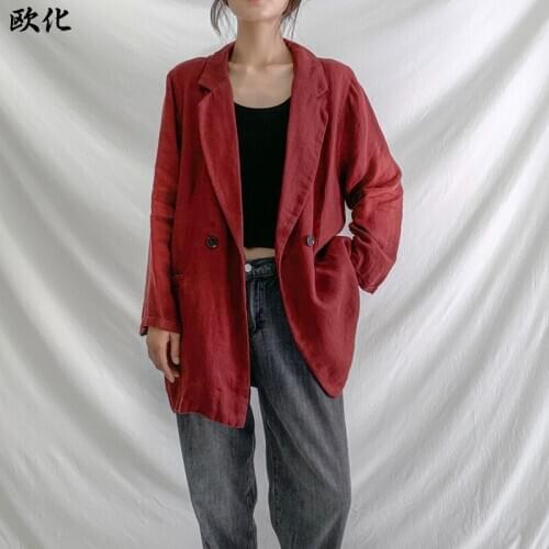 New Arrival 2020 Autumn Casual Linen Blouse Jacket Women Coats Plus Size Vintage Buttons Cardigan Coats Suit Oversize Outerwear