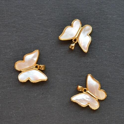 New butterfly shape Shell pearl pendant with gold electroplated edges