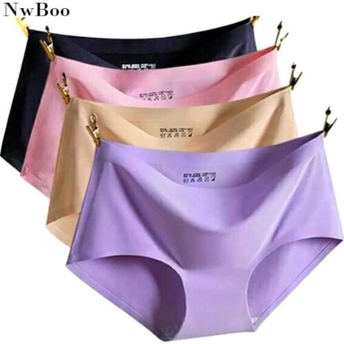 Nwboo Women Seamless Panties Silk Mid Rise Underwear Girls Plus Size Vogue Hipster Set Underpant Lingerie
