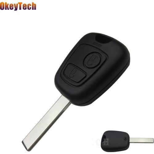 OkeyTech for Peugeot Uncut Car Key Shell Fob 2 Button Remote Key Shell for Peugeot 407 Car Key Blank Cover Case No Groove Blade