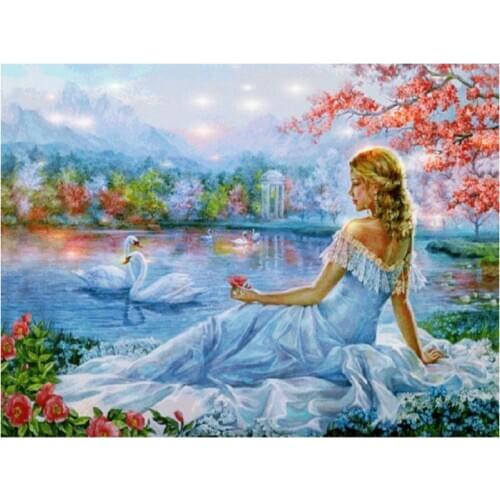 Scenery diamond painting women swans embroidery mosaic diamond dotz lady rhinestone picture puzzle tapestry wall decor stickers