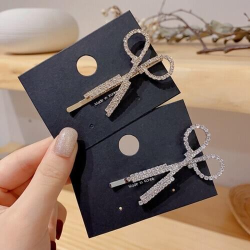 Full Rhinestone Scissors Fashion Retro Personality Headdress Hairpin Girl Word Clip Korean Hair Accessories Simple Fashion Bangs