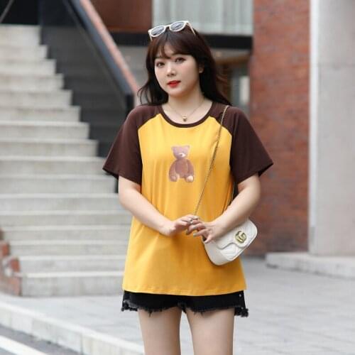 Bear Print Short Sleeved T-shirt Female Summer Plus Size Tops Loose O-neck Korean Casual Tees Women Shirts T2021