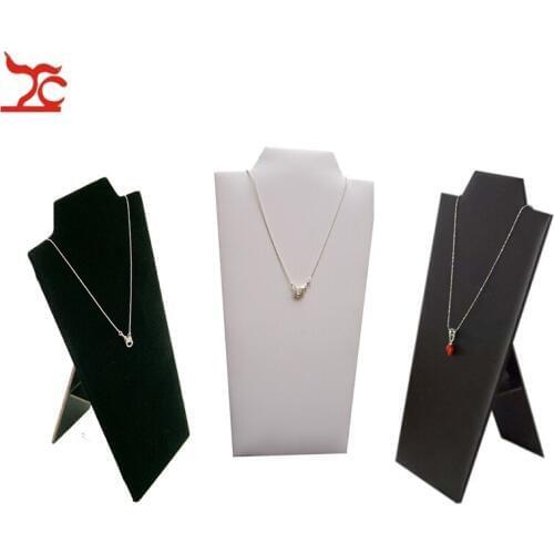 Retail Foldable White PU Necklace Rack Wooden Necklace Display Black Pendant Storage Organizer Showcase Easel Stand 12*22.5CM