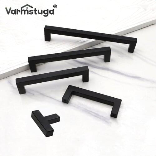 VARMSTUGA Cabinet Pulls Black Modern Square T Bar Diamter Kitchen Bathroom Cupboard Chest Drawer Handles And Knobs Hardware