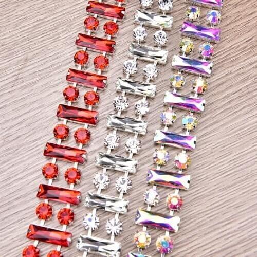 Silver Base Dense Claw Glass Colorful Sew On Rhinestones Cup Chain Rhinestone Trim For Beauty Accessories