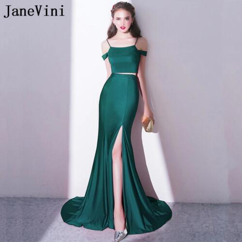JaneVini Sexy Two Pieces Sisters Mermaid Bridesmaid Dress Long Split Wedding Guest Party Dresses Sweep Train Robe De Marier 2018
