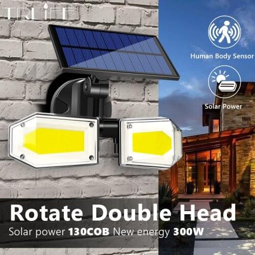 10000mAH Double Head Solar Wall Light Human Body Induction Rotatable Home Courtyard Outdoor Waterproof LED Street Lamp 130COB