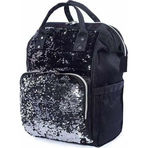 Mom Bag Baby Changing Bag Mother Baby Backpack Mommy Nappy Bag Diaper Bag Mommy Baby Care Bag - Black Sequin