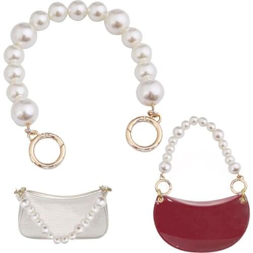 Elegant Pearl Bead Handle Chains Short Handbag Purse Chain Replacement DIY Women Bag Chain Accessories With Golden Clasp