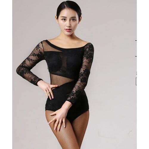 2021 New YL143 Women Latin Dance Bodysuit Lace Patchwork Long Sleeve Latin Dancing Tops Performamnce Modern Dance Dress