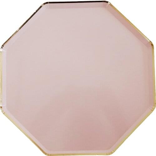 10 Inch Disposable Octagonal Pink Paper Party , Tableware Paper Pizza Plates 8Pcs For Party Food Level