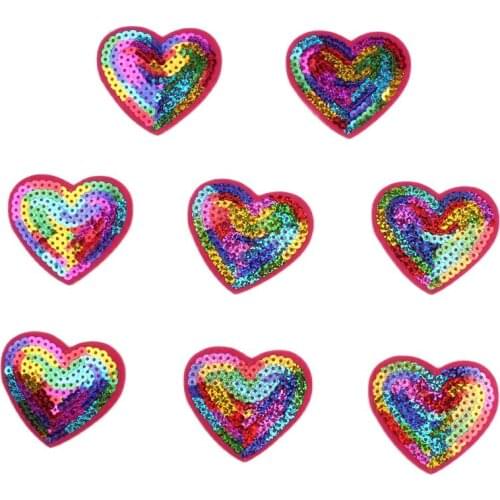10pcs/lot Embroidered fuxia Heart Patch Iron On Cartoon Fabric Stickers DIY Handmade Garments Badge Sewing Appliques