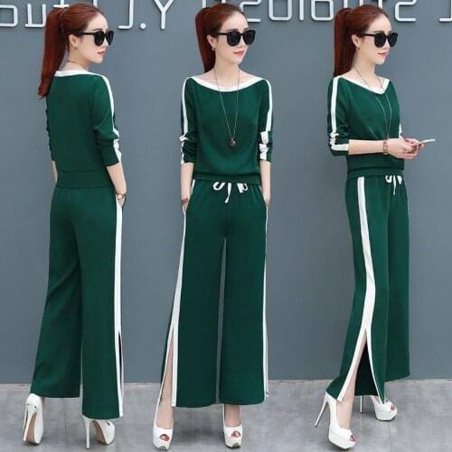 2021 Spring Summer New Casual Tracksuit Crop Top Short Sleeves T-shirt Pants 2 Piece Set Women Middle Waist Wide Leg Pant Suits