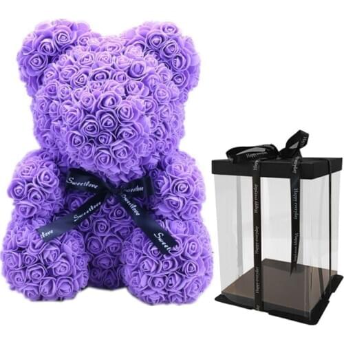 40cm Rose Flower Bear with Gift Box Valentines Day Gift for Girlfriend Birthday N58C