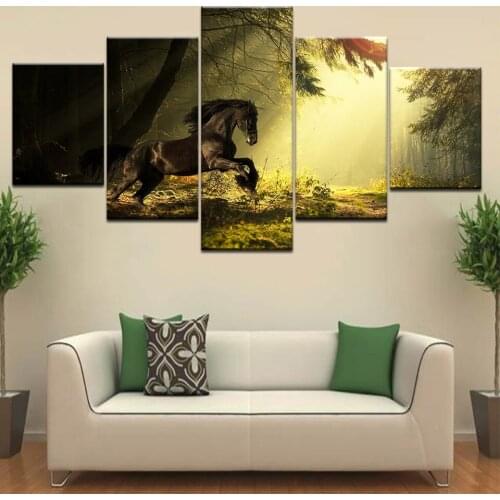 5 Panel/piece HD Print A Horse running in forest animal modern wall posters Canvas Art Painting For home living room decoration