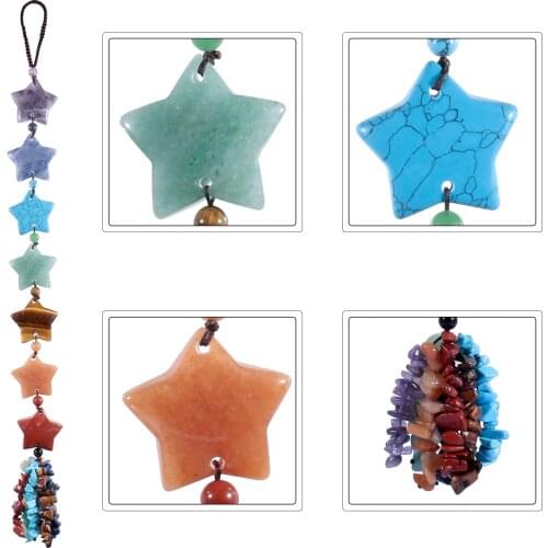7 Chakra Crystal Star Hanging Ornament with Chip Stones Tassels Feng Shui Ornament Home Car Decoration Reiki Meditation 14-14.5