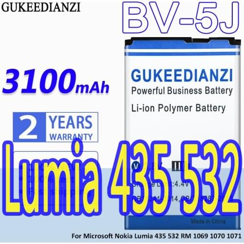 High Capacity GUKEEDIANZI Battery BV-5J 3100mAh For Microsoft Nokia Lumia 435 532 RM 1069 1070 1071 BV 5J Lumia435