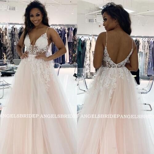 ANGELSBRIDEP Spaghetti Straps Evening Dresses Tulle A Line Women Prom Gown Appliques Robe De Soiree Black Girls Dress Plus Size