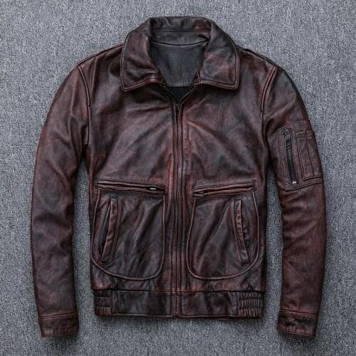 5 days arrival,Brand Vintage Cow Leather Jacket Autumn Winter Large Size Genuine Leather Biker Bomber Jackets DHL Free Shipping