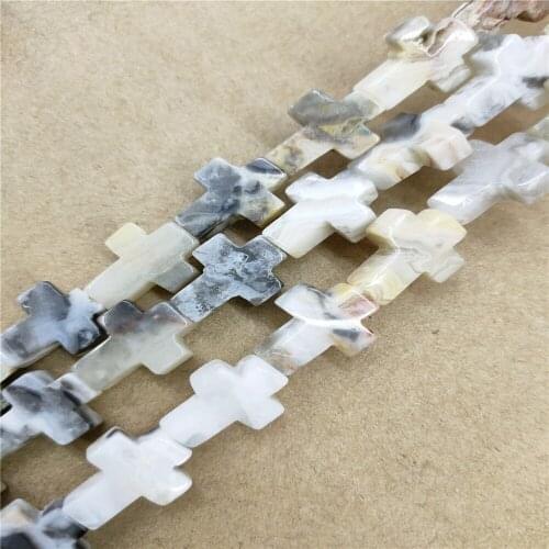 1 Strand 25Pcs 12x16x5mm White And Gray Crazy Lace Agate Cross Loose Beads For DIY Jewelry Necklace Making Accessories 15.5Inch