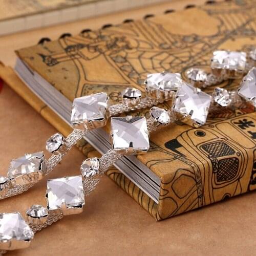 Crystal Rhinestones Chain Silver Base Tirm DIY Wedding Dress Accessories Rhinestone Applique Chain