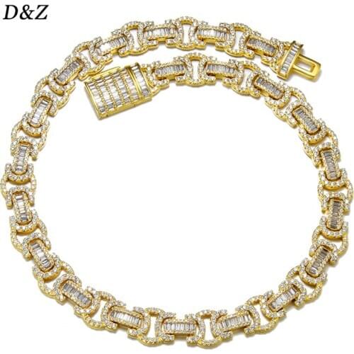D&Z 14MM Iced Out Miami Cuban Chain Personality Design Baguette Full Of Rhinestone For Mens Hip Hop CZ Bling Rapper Party Gift