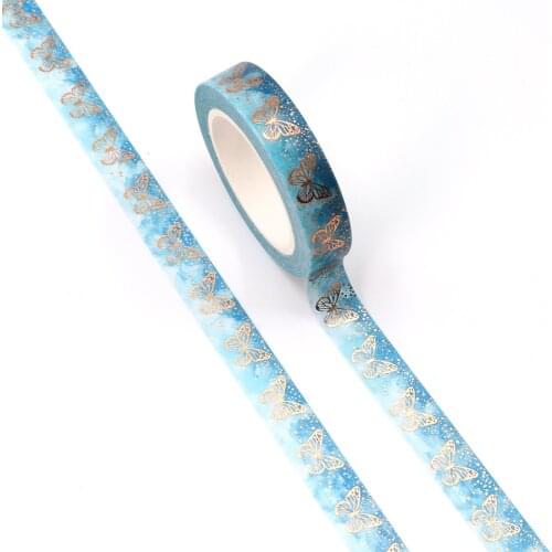 NEW 10pcs/Lot Decorative Blue Butterflies Gold Foil Washi Tapes Bullet Journal Adhesive Masking Tape Cute Stationery