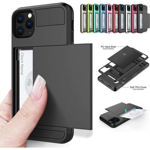 Business Phone Cases For iPhone 13 12 11 Pro Max X XS Max XR Case Slide Armor Wallet Card Slots Holder Cover for iPhone 7 8 Plus