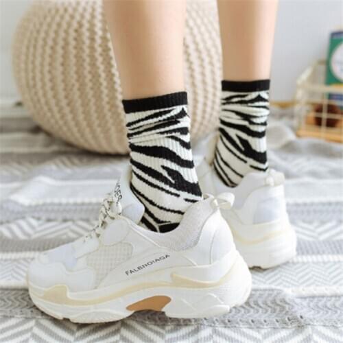 Zebra Stripe Cow Print Socks Women Cotton Socks Middle Tube Skiing Sports Sleep Home Gift Warm Unisex Wear