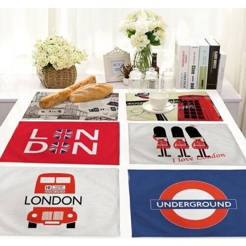 European and British London Car Logo Western Placemat Telephone Booth British Flag Cotton and Linen Insulation Tableware Mat