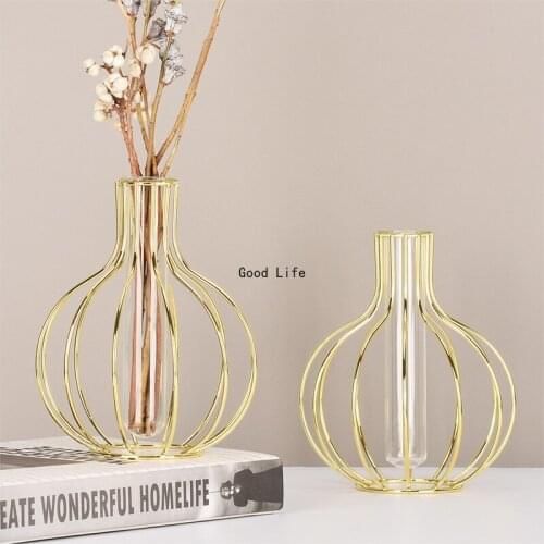 Wrought Iron Geometric Hydroponic Vase Dried Flower Decoration Living Room Dining Table Flower Arrangement Desktop Ornaments