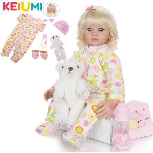 KEIUMI Newest 24 Inch Princess Silicone Reborn Baby Dolls Gold Curls Stuffed Bebe Reborn Girls For Gift Beautiful Pillow Toy