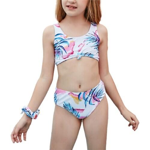 2021 New Girls Holiday Cute Solid Pattern Bikini Set Two Piece Swimsuit Bathing Suit Swimsuit Kids Girl Купальник Для Девочек