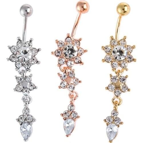 Lateefah Water Drop Alloy Luxurious Belly Button Ring Body Jewelry Piercing Rhinestone Navel Umbilical Nail Jewelry For Women