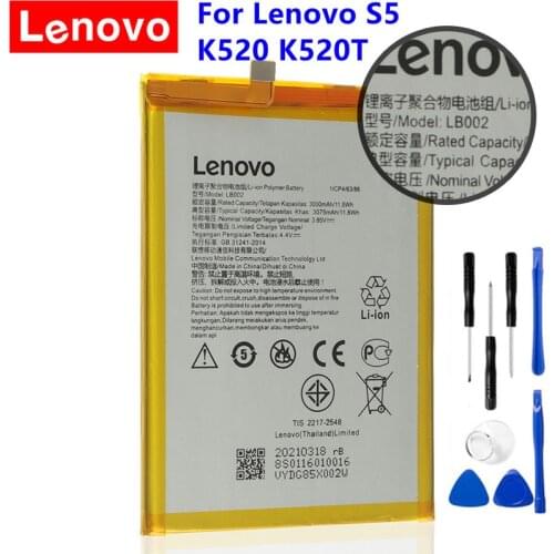 LB002 3075mAh Lenovo Original Battery For Lenovo S5 K520 K520T Mobile Phone Battery + Gift Tools